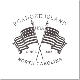 Roanoke Island, NC Summertime Vacationing Patriotic Flags Posters and Art